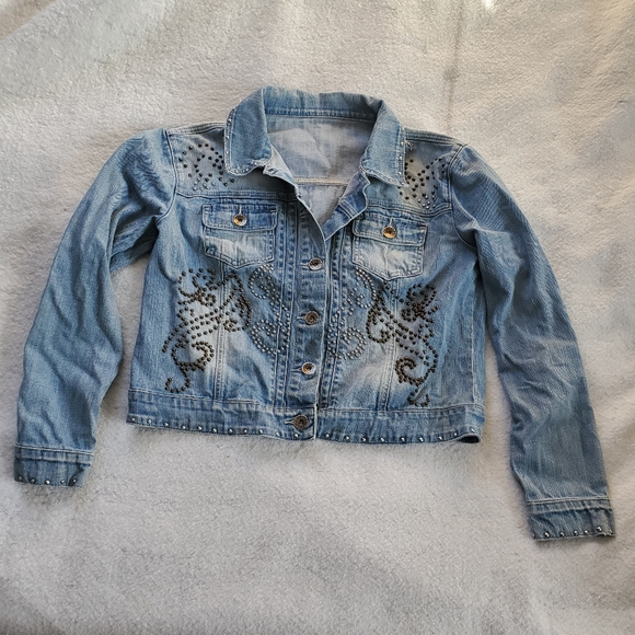 Cowgirl Tuff Jackets & Blazers - Cowgirl Tuff Beaded Denim Jacket, Sz L/XL